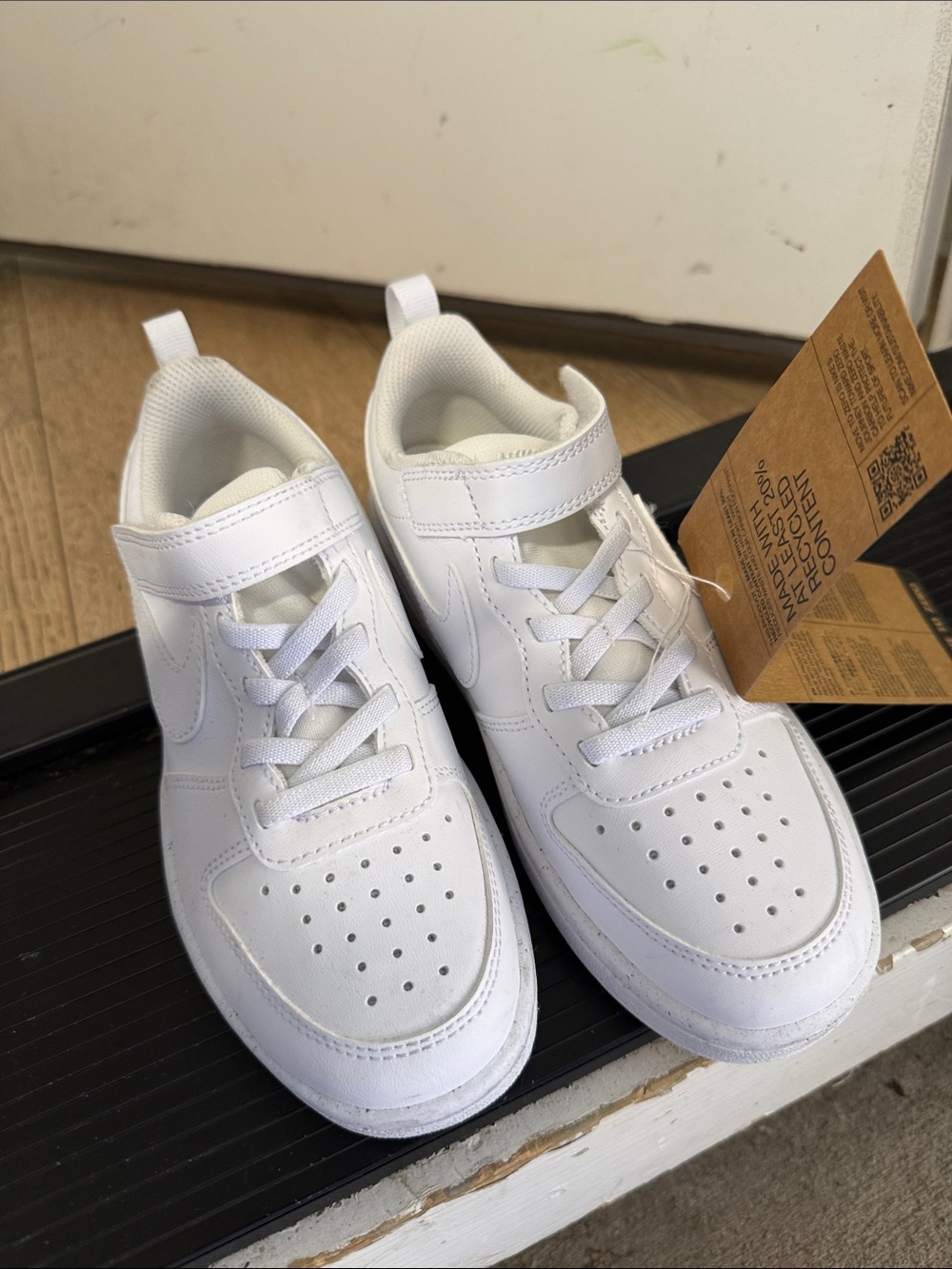 Kids White Velcro & Lace Athletic Shoes